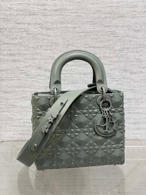 Dior M0538 Small Lady Dior Bag Matte Gray Cannage Calfskin with Diamond Motif - Small 20 cm - View 1