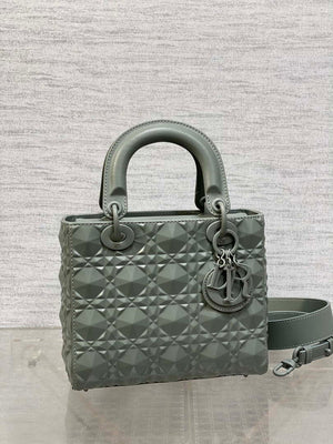 Dior M0538 Small Lady Dior Bag Matte Gray Cannage Calfskin with Diamond Motif - Small 20 cm - View 2