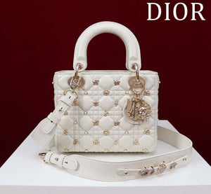 Dior M0538 Small Lady Dior My ABCDior Bag Latte Cannage Lambskin with Gold-Finish - Default Title - View 1