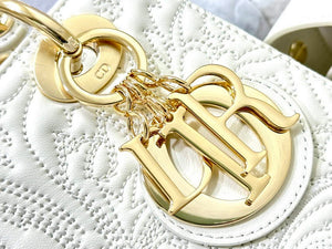 Dior M0538 Small Lady Dior My ABCDIOR Bag Latte Quilted-Effect Lambskin White - Default Title - View 6