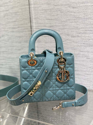 Dior M0538 Small Lady My ABCDior Bag Lake Blue Patent Cannage Calfskin - Default Title - View 1