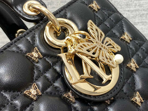 Dior M0540 Medium Lady D-Joy Bag Black Cannage Lambskin with Gold-Finish Butterfly Studs - Default Title - View 3