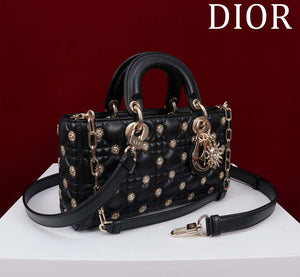 Dior M0540 Medium Lady D-Joy Bag Black Cannage Lambskin with Gold-Finish Sun Studs - Default Title - View 4