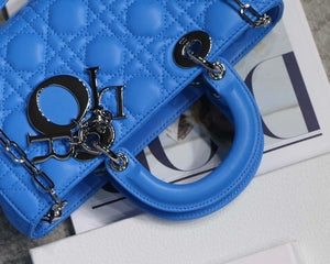Dior M0540 Medium Lady D-Joy Bag Blue Cannage Lambskin With Heart Motif - Default Title - View 4