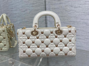 Dior M0540 Medium Lady D-Joy Bag White Cannage Lambskin with Gold-Finish Butterfly Studs - Default Title - View 8