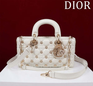 Dior M0540 Medium Lady D-Joy Bag White Cannage Lambskin with Gold-Finish Sun Studs - Default Title - View 2