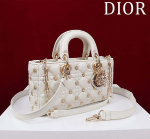 Dior M0540 Medium Lady D-Joy Bag White Cannage Lambskin with Gold-Finish Sun Studs - Default Title - View 3