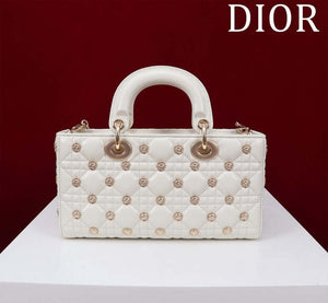 Dior M0540 Medium Lady D-Joy Bag White Cannage Lambskin with Gold-Finish Sun Studs - Default Title - View 4