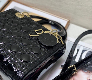 Dior M0565 Lady Dior Medium Tote Bag M950 Black Patent Cannage Calfskin - Default Title - View 5