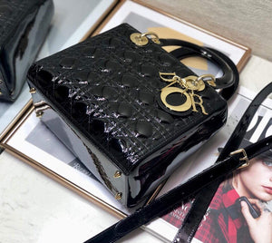 Dior M0565 Lady Dior Medium Tote Bag M950 Black Patent Cannage Calfskin - Default Title - View 6