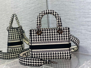 Dior M0565 Medium Lady D-Life Bag Black and White Houndstooth Embroidery - Default Title - View 5
