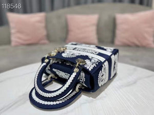 Dior M0565 Medium Lady D-Life Bag Blue and White Cornely-Effect Embroidery - Default Title - View 3
