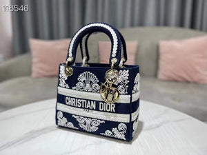 Dior M0565 Medium Lady D-Life Bag Blue and White Cornely-Effect Embroidery - Default Title - View 8