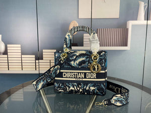 Dior M0565 Medium Lady D-Life Bag Blue Cupidon Embroidery - Default Title - View 1