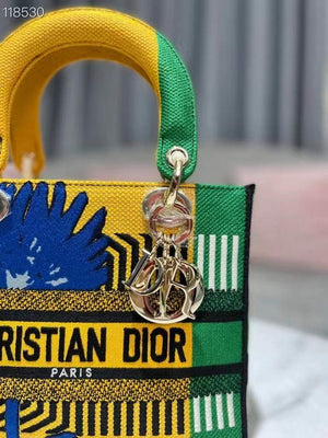 Dior M0565 Medium Lady D-Life Bag Brigh Yellow and Green D-flower Pop Embroidery - Default Title - View 8