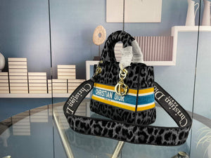 Dior M0565 Medium Lady D-Life Bag Mizza Embroidery Blue and Black with Yellow - Default Title - View 2