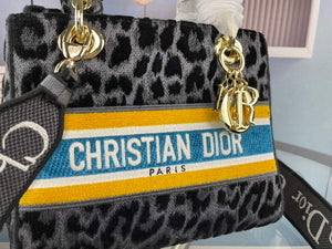 Dior M0565 Medium Lady D-Life Bag Mizza Embroidery Blue and Black with Yellow - Default Title - View 4