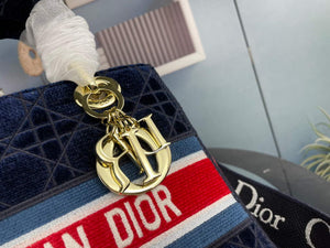 Dior M0565 Medium Lady D-Life Bag Navy Blue Embroidery with Red - Default Title - View 5