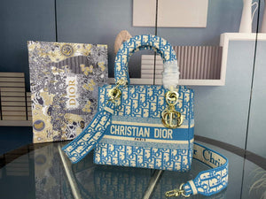 Dior M0565 Medium Lady D-Life Bag Oblique Jacquard Blue - Default Title - View 1