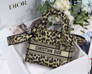 Dior M0565 Medium Lady D-Lite Bag Beige and Black Mizza Embroidery - Default Title - View 1