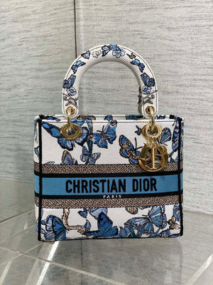 Dior M0565 Medium Lady D-Lite White and Pastel Midnight Blue Toile de Jouy Mexico M1039 - Default Title - View 2