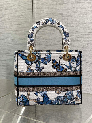 Dior M0565 Medium Lady D-Lite White and Pastel Midnight Blue Toile de Jouy Mexico M1039 - Default Title - View 5