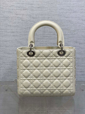Dior M0565 Medium Lady Dior Bag Beige Grained Cannage Calfskin Silver - Default Title - View 6
