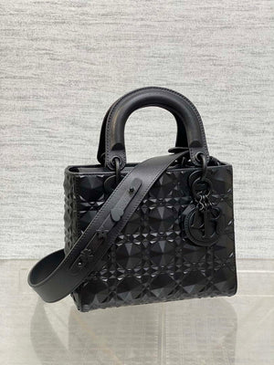 Dior M0565 Medium Lady Dior Bag Black Cannage Calfskin with Diamond Motif - Medium 24cm - View 11