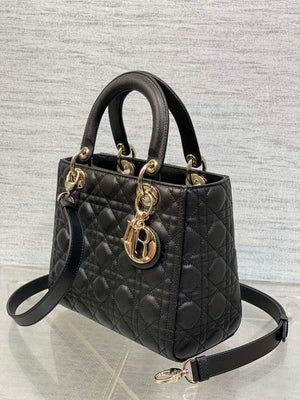 Dior M0565 Medium Lady Dior Bag Black Grained Cannage Calfskin Gold - Default Title - View 2