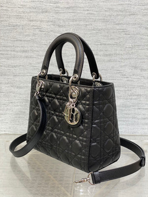 Dior M0565 Medium Lady Dior Bag Black Grained Cannage Calfskin Silver - Default Title - View 2