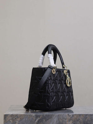 Dior M0565 Medium Lady Dior Bag Black Graphic Cannage Calfskin - Default Title - View 4