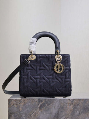 Dior M0565 Medium Lady Dior Bag Black Graphic canvas - Default Title - View 1