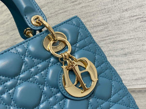 Dior M0565 Medium Lady Dior Bag Blue Cannage Lambskin Gold - Default Title - View 3