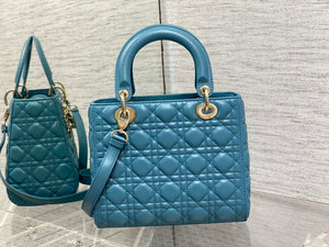Dior M0565 Medium Lady Dior Bag Blue Cannage Lambskin Gold - Default Title - View 5
