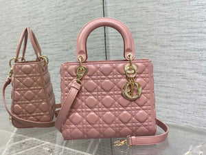 Dior M0565 Medium Lady Dior Bag Blush Cannage Lambskin Gold - Default Title - View 1