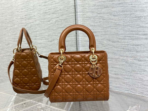 Dior M0565 Medium Lady Dior Bag Caramel Cannage Lambskin Enamel Hardware - Default Title - View 1