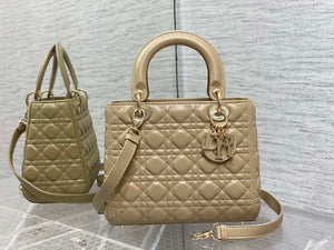 Dior M0565 Medium Lady Dior Bag Mike Tea Cannage Lambskin Enamel Hardware - Default Title - View 1