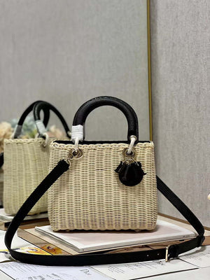 Dior M0565 Medium Lady Dior Bag Natural Wicker With Black Snake - Default Title - View 1