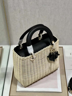 Dior M0565 Medium Lady Dior Bag Natural Wicker With Black Snake - Default Title - View 5