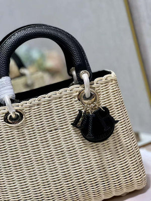 Dior M0565 Medium Lady Dior Bag Natural Wicker With Black Snake - Default Title - View 6