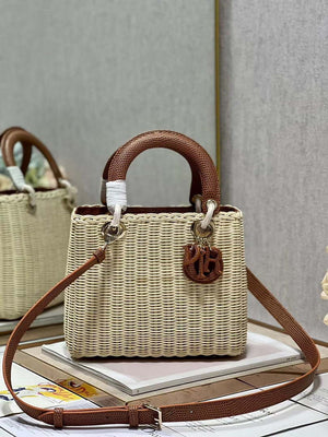 Dior M0565 Medium Lady Dior Bag Natural Wicker With Brown Snake - Default Title - View 1