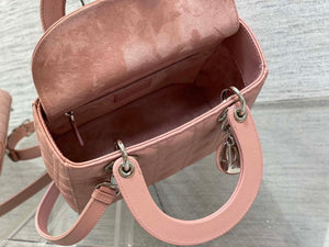 Dior M0565 Medium Lady Dior Bag Pink Grained Cannage Calfskin Silver - Default Title - View 8