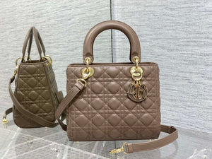 Dior M0565 Medium Lady Dior Bag Taupe Cannage Lambskin Enamel Hardware - Default Title - View 1