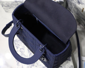 Dior M0565 Medium Lady Dior Cannage Calfskin Bag Navy Blue - Default Title - View 8