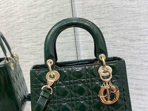 Dior M0565 Medium Lady Dior Patent Cannage Calfskin Bag Dark Green - Default Title - View 2