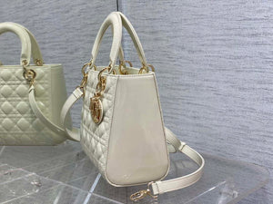 Dior M0565 Medium Lady Dior Patent Cannage Calfskin Bag White Enamel Hardware - Default Title - View 4