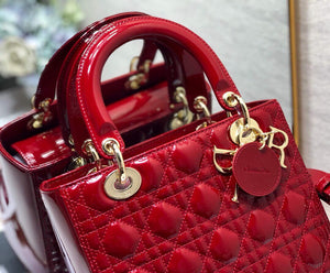Dior M0565 Medium Lady Dior Patent Cannage Calfskin Bag Red - Default Title - View 4