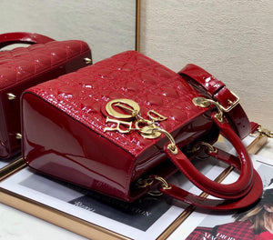 Dior M0565 Medium Lady Dior Patent Cannage Calfskin Bag Red - Default Title - View 6