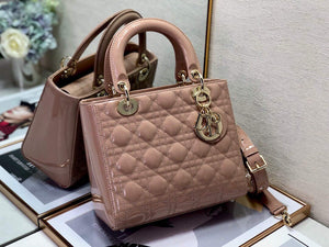 Dior M0565 Medium Lady Dior Patent Cannage Calfskin Bag Light Pink - Default Title - View 1