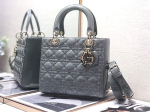 Dior M0565 Medium Lady Dior Patent Cannage Calfskin Bag Gray - Default Title - View 1